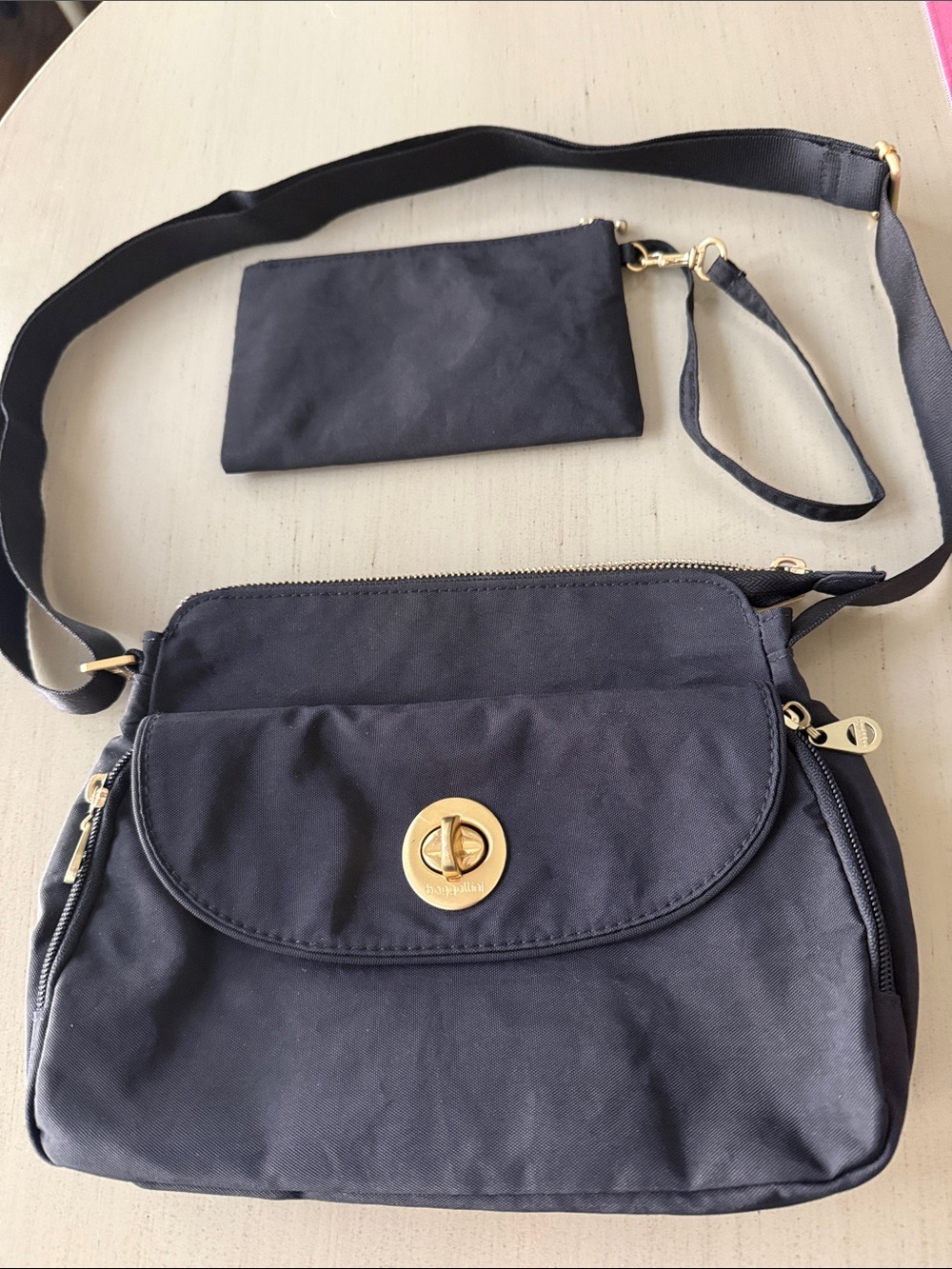 Baggallini Black Crossbody Bag with Wristlet and Gold Hardware